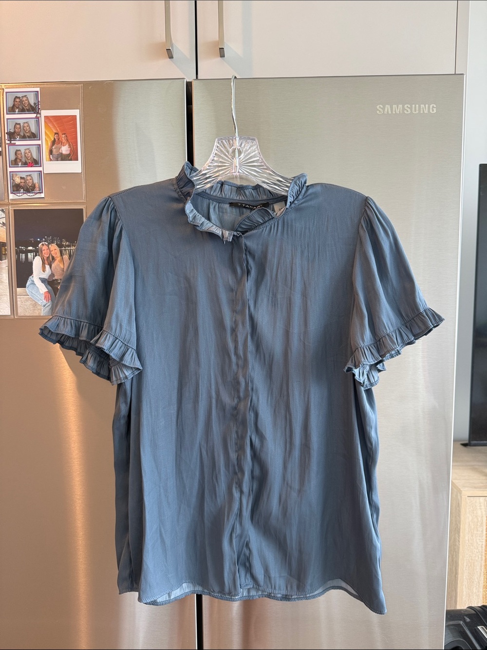 Blue button down work top